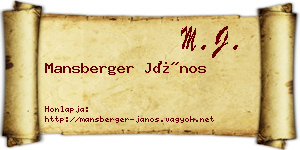 Mansberger János névjegykártya